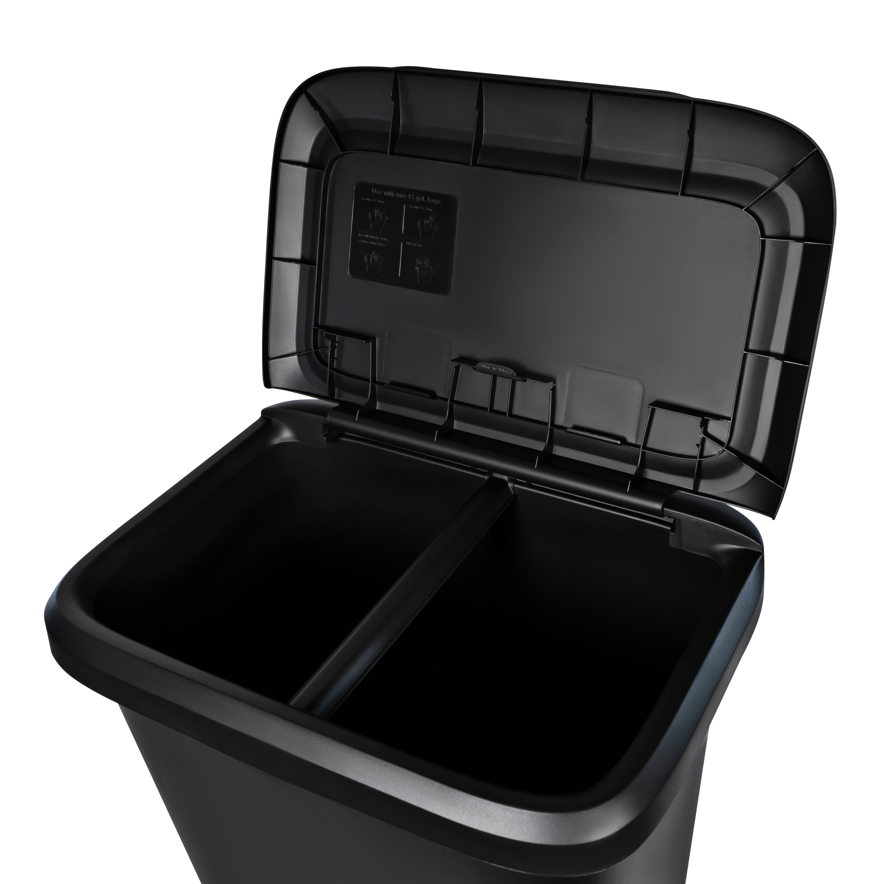 Hefty Kitchen Trash Can, 20.4 Gallon, Two Compartment, Lift Top Lid, Black photo 4