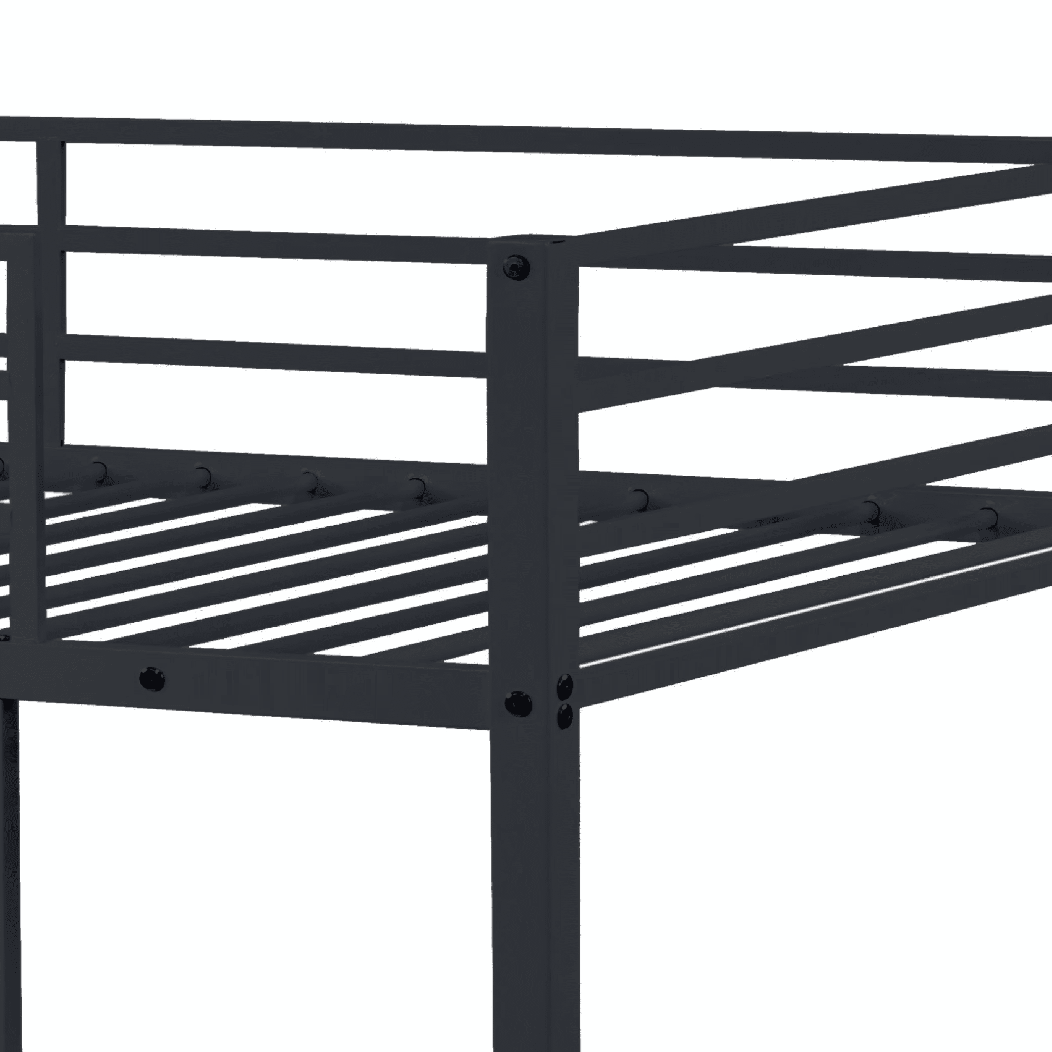 MAYEERTY Twin Size Metal Bunk Bed, Low Profile Bed Frame with Built-in Ladder, High Guardrail, Space-Saving for Kids, No Box Spring Required, Black