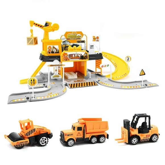 Parking Lot, Garage Toy Set Car Vehicle Building Parking Lot Race Tracks for Boys with Light Sound 3pcs Alloy Car