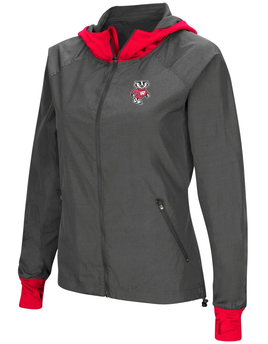 Wisconsin Badgers NCAA Women's "Backside" Full Zip Hooded Charcoal Jacket by Colosseum
