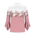 thumbnail image 6 of DeHolifer Shirts for Women V-Neck 3/4 Sleeve Lapel Button Floral Printed Casual Dressy Blouse Tops Pink XL, 6 of 7