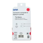 onn 10ft USB Printer Cable, USB to USB-B, Gray, 1 Piece per Pack