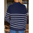 thumbnail image 4 of Women's Quarter Zip Striped Oversized Sweater 2025 Mock Turtleneck Fall Fashion Outfit, 4 of 12