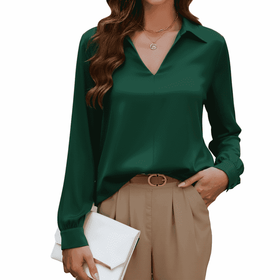 SOMER Womens Tops Long Sleeve Shirts Lapel V Neck Blouses for Women Dressy Casual Work Going Out, Fall