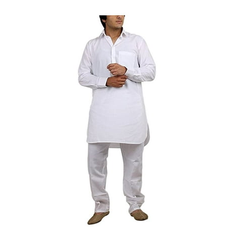 

Royal Men s White Cotton Blended Fine Pathani Kurta Pyjama
