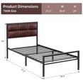 thumbnail image 4 of DSSTYLES Twin Size Bed Frame, Faux Leather Platform Bed Frame with Upholstered Square Stitched Headboard, Metal Bed Frame with Steel Slats Support, Box Spring Optional, Easy Assembly, Wine Red, 4 of 9