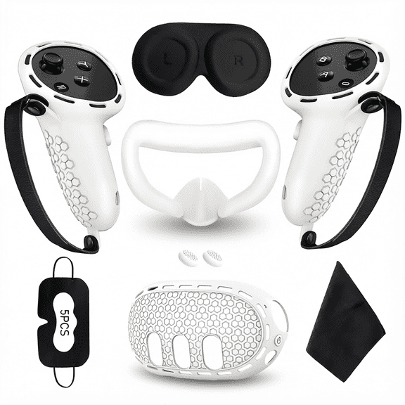 VR Silicone Protective Accessory Kit Compatible with Meta Quest 3 Not Fit Meta Quest 3S 7 in 1 Full Protection Set Controller Grips Face Pad Eye Mask Lens Cover White