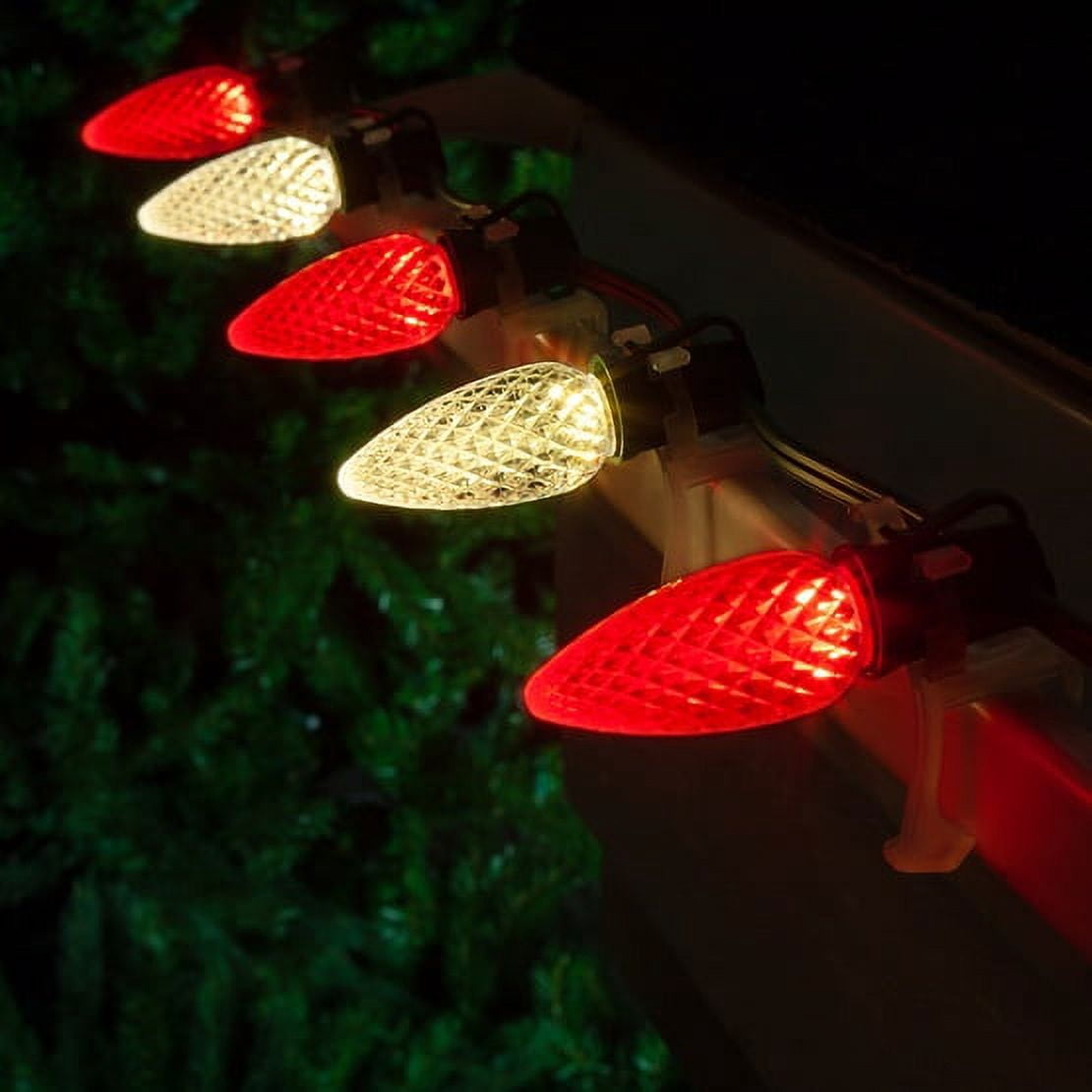 OptiCore C9 Red and White Christmas Lights (Warm White), LED String Lights with Shatterproof Christmas Bulbs, 50 Lights, 50ft