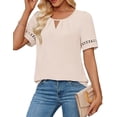 thumbnail image 1 of Camisa Elegante de Corta con Encaje y Mangas Huecas para Mujer, Color Albaricoque S, 1 of 5