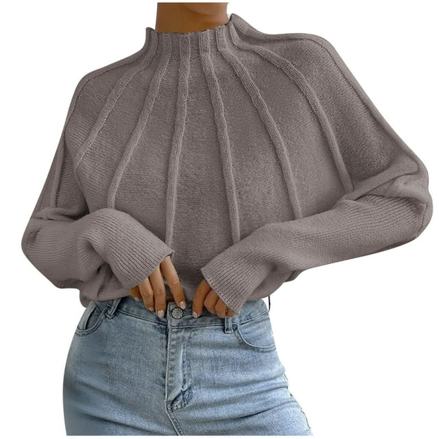 aidice Hauts pour Femmes Manches Longues Col Montant Blouses Amples Confortables Automne Hiver Chandail Chaud