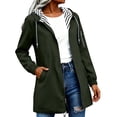 thumbnail image 4 of Sevevn Rain Jacket Women Striped Lined Hooded Lightweight Raincoat Outdoor Waterproof Windbreaker Green 2XL, 4 of 9