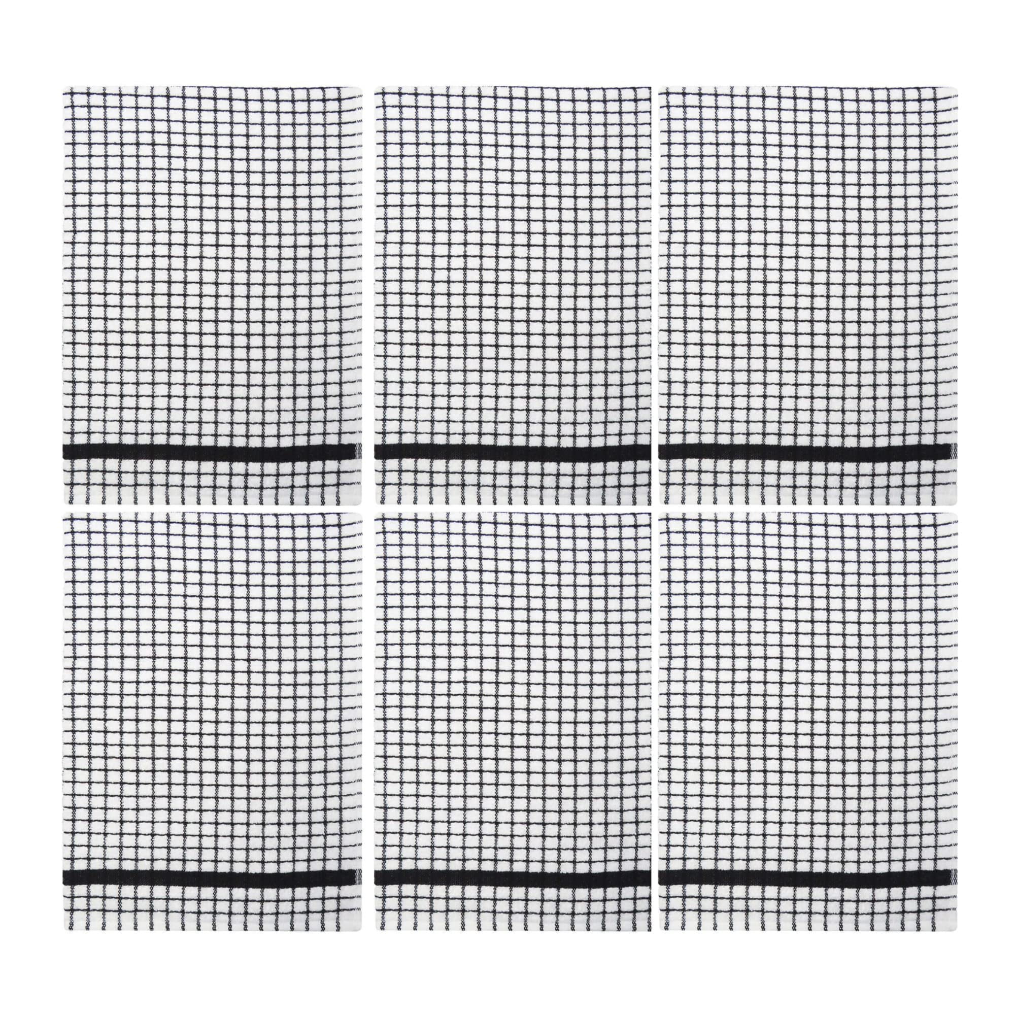 Poli-Dri Cotton Tea Towel Kitchen Linens 6-Pack White/Black by Samuel Lamont