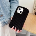 thumbnail image 6 of Compatible with iPhone 15 Plush Case Stripe Pattern Fluffy Fuzzy Furry Warm Plush Phone Case Girly Women Girls Smooth Cozy Winter Soft TPU Warm Hair Fur Shockproof Phone Cover, Black, 6 of 11