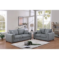 Modern Living Room 2pc Sofa Set in Fog Corduroy with Pillows and Square Arms, 77"x34"x35"H