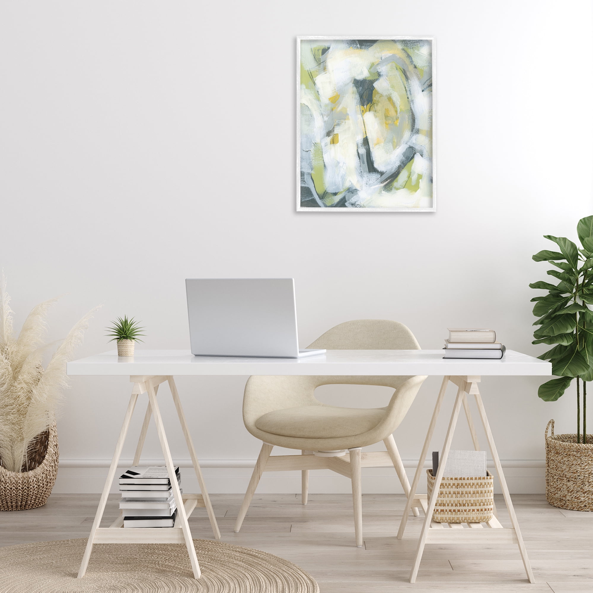 Stupell Industries Complex Abstract Distortion Abstract Painting White Framed Art Print Wall Art, 24 x 30