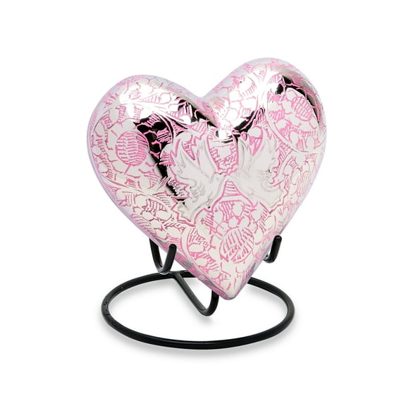 Urnsdirect2u Pink Loving Doves Keepsake Heart Set of 2