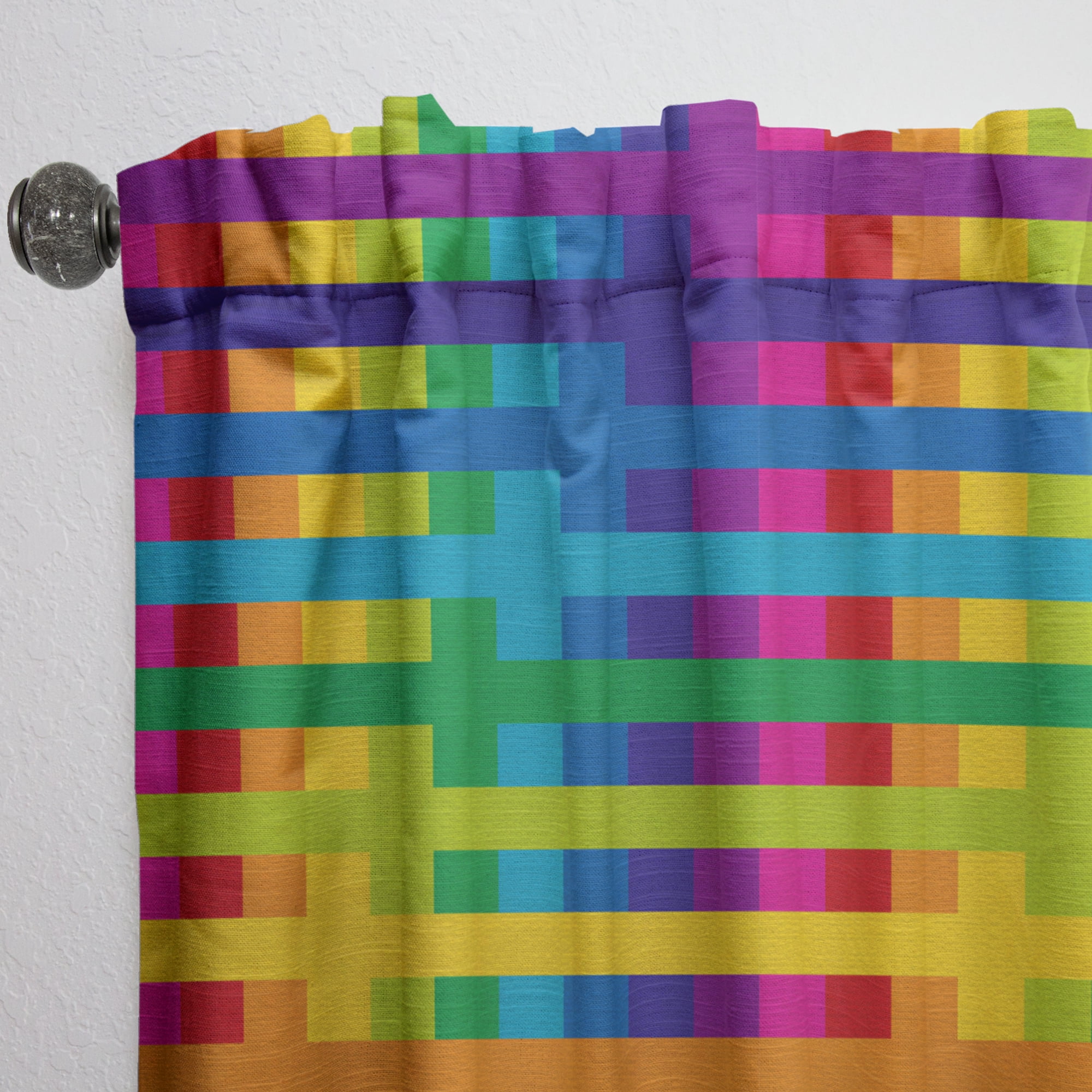 Designart 'Simple Geometric Pattern With Rainbow Colors ' Mid-Century Modern Curtain Panel