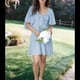 thumbnail image 4 of Vestido Mini Elegante con Escote en V Profundo y Lazo en Azul L, 4 of 8