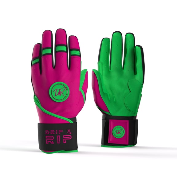Drip & Rip Baller Series Premium Long Cuff Batting Gloves for Baseball and Softball in Youth and Adult Sizing (Big Drip Energy, Youth Large)