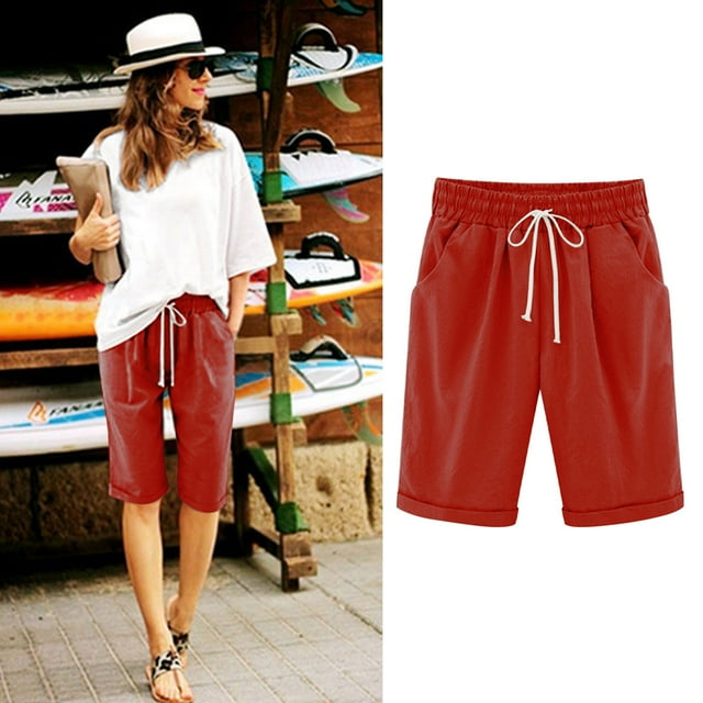 Gspmoly Shorts pour Femmes, Shorts pour Femmes de Couleur Unie à la Mode et au Tempérament, Pantalon et Shorts en Cinq Parties, Shorts de Course jusqu'à 60 % de Rabais Rouge TG