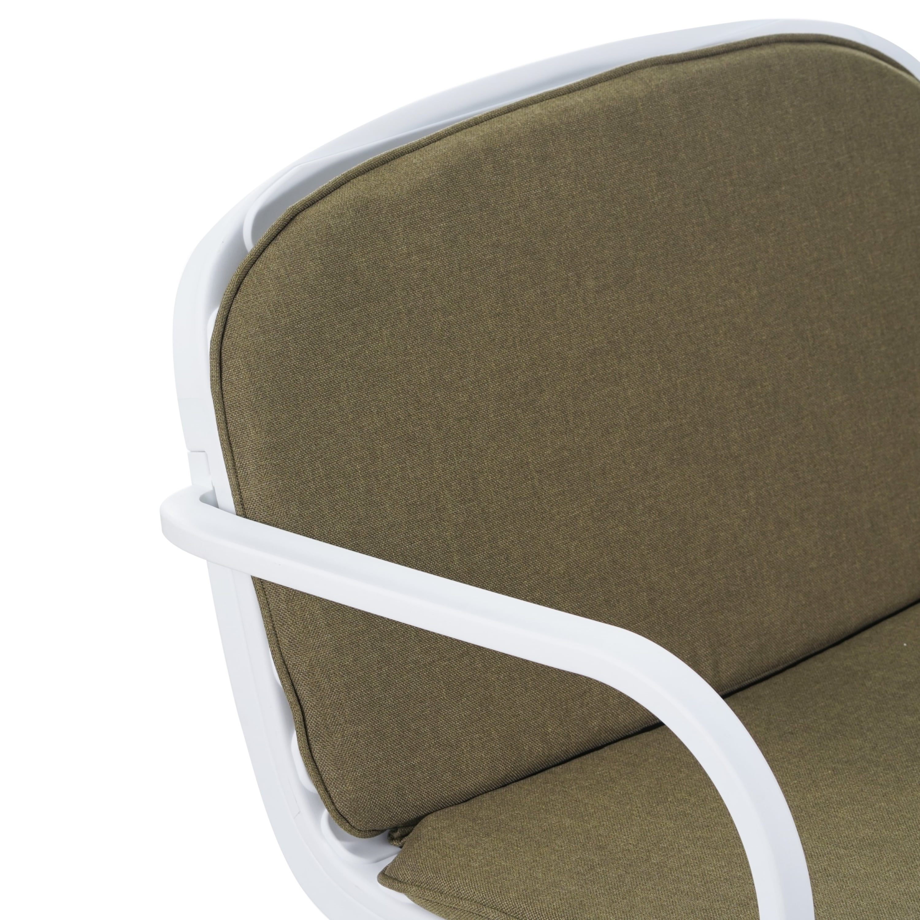 Patio Chair Set, Outdoor Club Chairs with All-Weather PP Frame and Fade-Resistant Cushion, Ergonomic Design for Patio and Balcony, Set of 2 Chairs, White Frame with Green Cushion