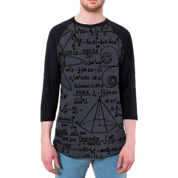 Math Geek Formulas Mens Raglan T Shirt Heather Black-Black LG