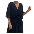 thumbnail image 3 of Women Plus Size Maxi Dress Short Sleeve Wrap V Neck High Low Split Ruffle Long Dress Black S, 3 of 5