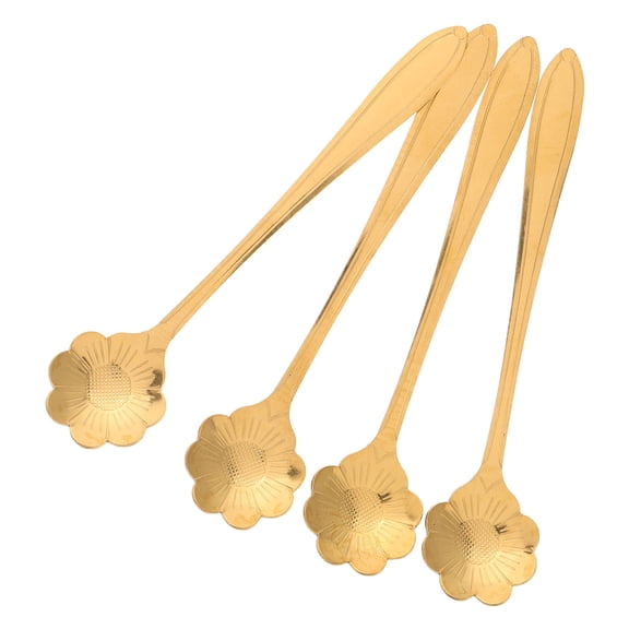 VERDANVERSE Set of 4 Golden Stainless Steel Coffee Spoons with Elegant Flower Design for Home and Kitchen Use