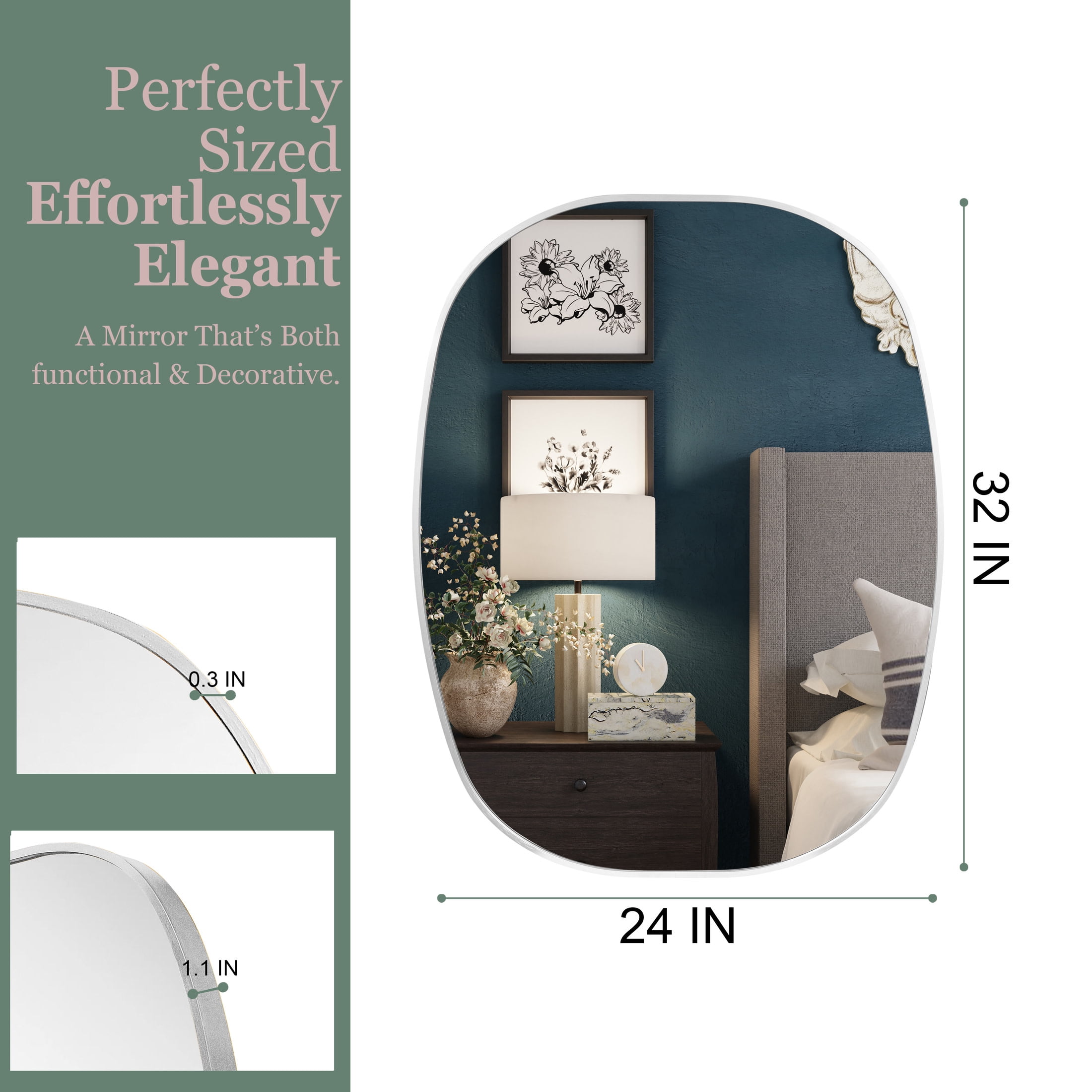 Noble House 24"x32" Unique Metal Framed Oval Wall Mirror, Modern Oblong Vanity Mirror for Bathroom & Entryway, Silver