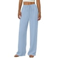 thumbnail image 4 of JUSLIO Pants for Women High Waist Plus Size Drawstring Linen Loose Elastic Waist with Pockets Slim Straight Pants, 4 of 8