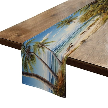 

Table Runner 13*72 In Set Of 1 Painting Of The Beach In Fiji With Palm Trees And Ocean Waves High Density Cotton Linens Machine Washable Table Runner For Kitchen Dining Table Coffee Table Decor