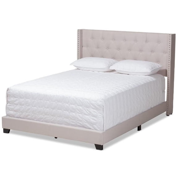 Bowery Hill Modern Upholstered Fabric Tufted King Bed in Beige
