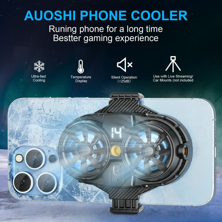 AUOSHI Dual Cooling Chip Phone Cooler with LED Display for Gaming