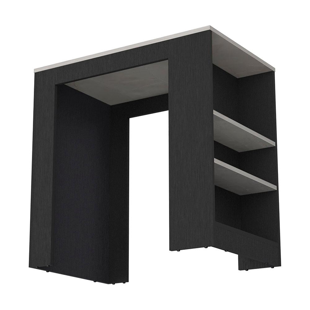 Depot E-Shop Kitchen Island, Kitchen Bar Table with 3-Side Shelves, Black / Ibiza Marble