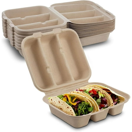 MT Products Pulp Taco Holder - 8" x 7" x 3" Holds 3 Tacos Take-Out Containers - Pack of 15