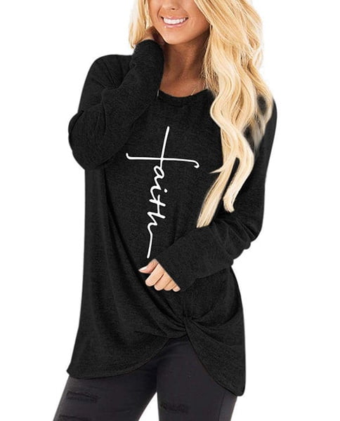 SySea - Faith Print Long Sleeve T-shirt Twist Women Fashion Christian T ...