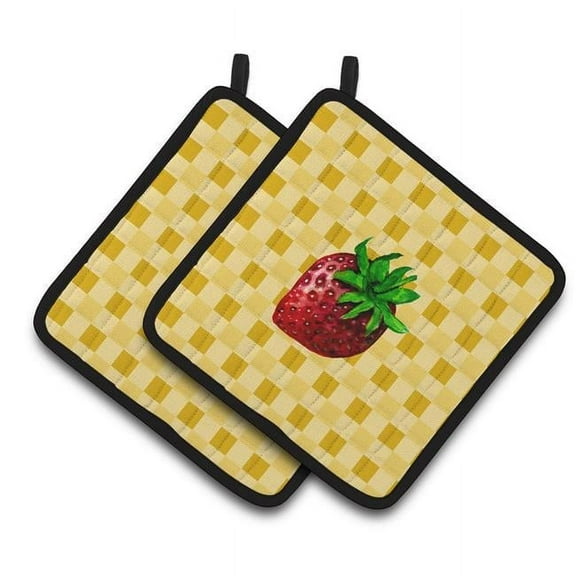 Strawberry on Basketweave Pair of Pot Holders