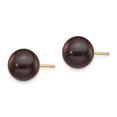 thumbnail image 2 of Real 14kt Yellow Gold 9-10mm Black Round Freshwater Cultured Pearl Stud Post Earrings; for Adults and Teens; for Women and Men, 2 of 3