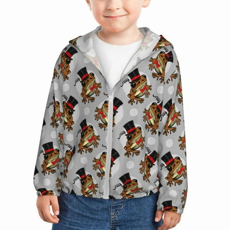 

Sun Hoodie for Kids Funny frog hat bow cool Long Sleeve Swim Fishing Shirts Sun Protection Zip Up Jacket Clothing Athletic Hoodie