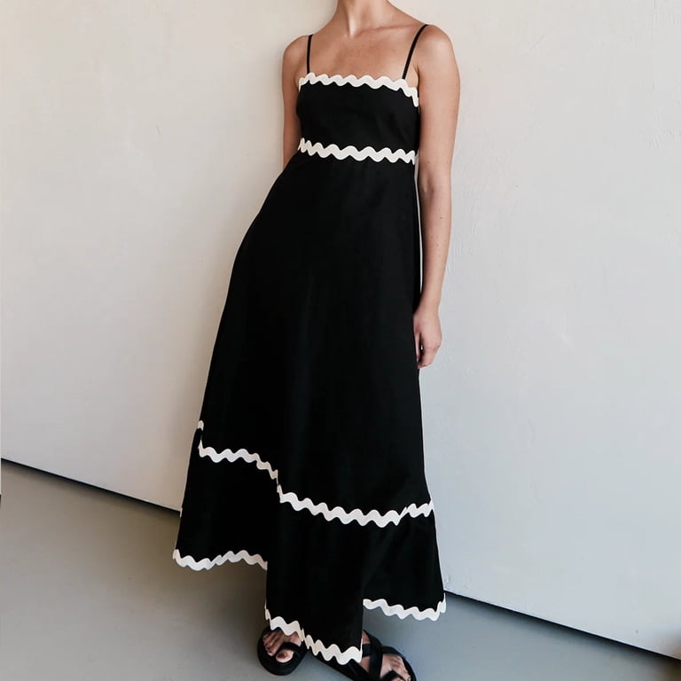 Patlollav Travel Clothes Women Dresses, Women's Casual Comfortable Color  Sexy Top Chest Mid-length Dress Neck Dress