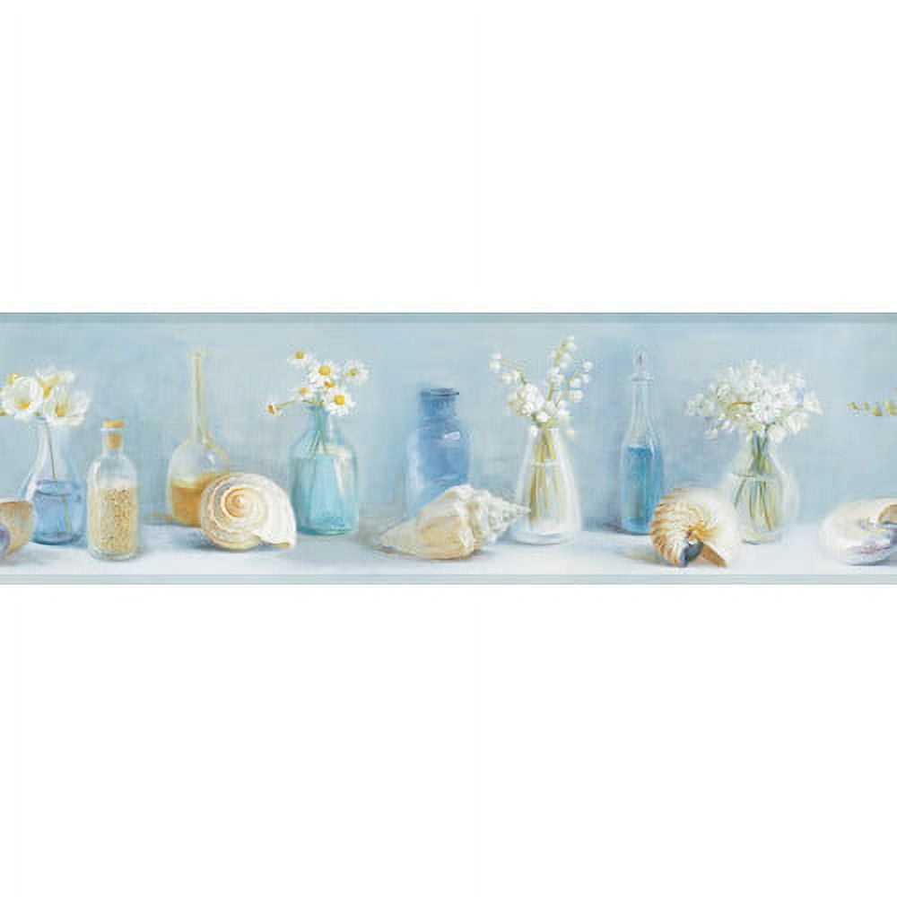 Chesapeake Cahoon Teal Vases Border Prepasted Non Woven Blend Wallpaper, 8-in by 15-ft, 56.4 sq. ft.