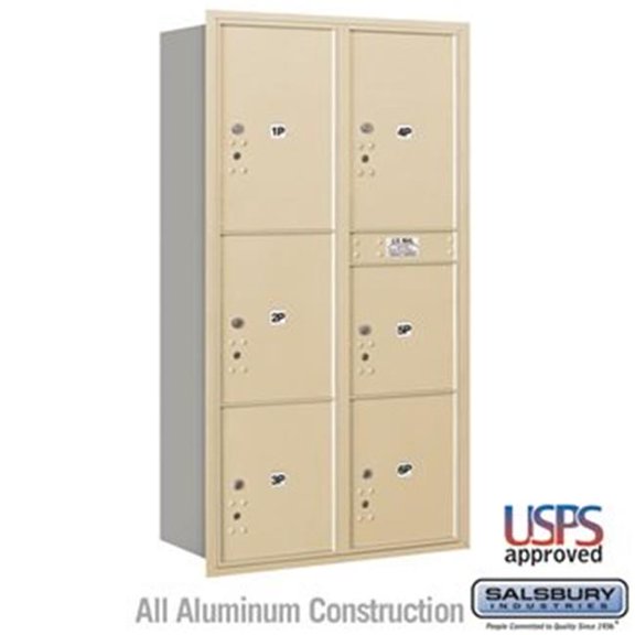 Maximum Height Recessed Mounted 4C Horizontal Parcel Locker with 6 Parcel Lockers in Sandstone with USPS Access - Rear Loading