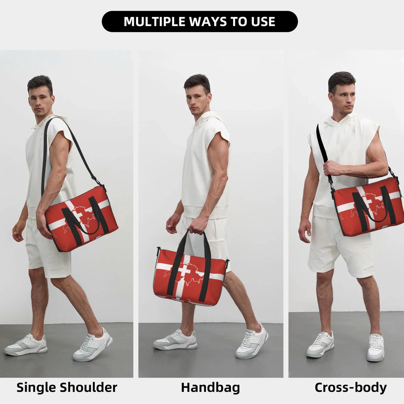 Travel Duffel Bag Switzerland Swiss Map Flag Sports Tote Gym Bag Shoulder Weekender Overnight Bag For Women Men