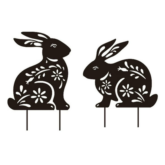 2Pcs Bunny Garden Stakes Metal Bunny Stakes Metal Garden Rabbit Decorations Statues Rabbit Silhouet
