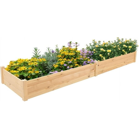 Outdoor Gardens 8ft Raised Garden Bed Wooden Garden Box, Planter Box Kit for Planting Flowers Vegetables Fruits, Natural