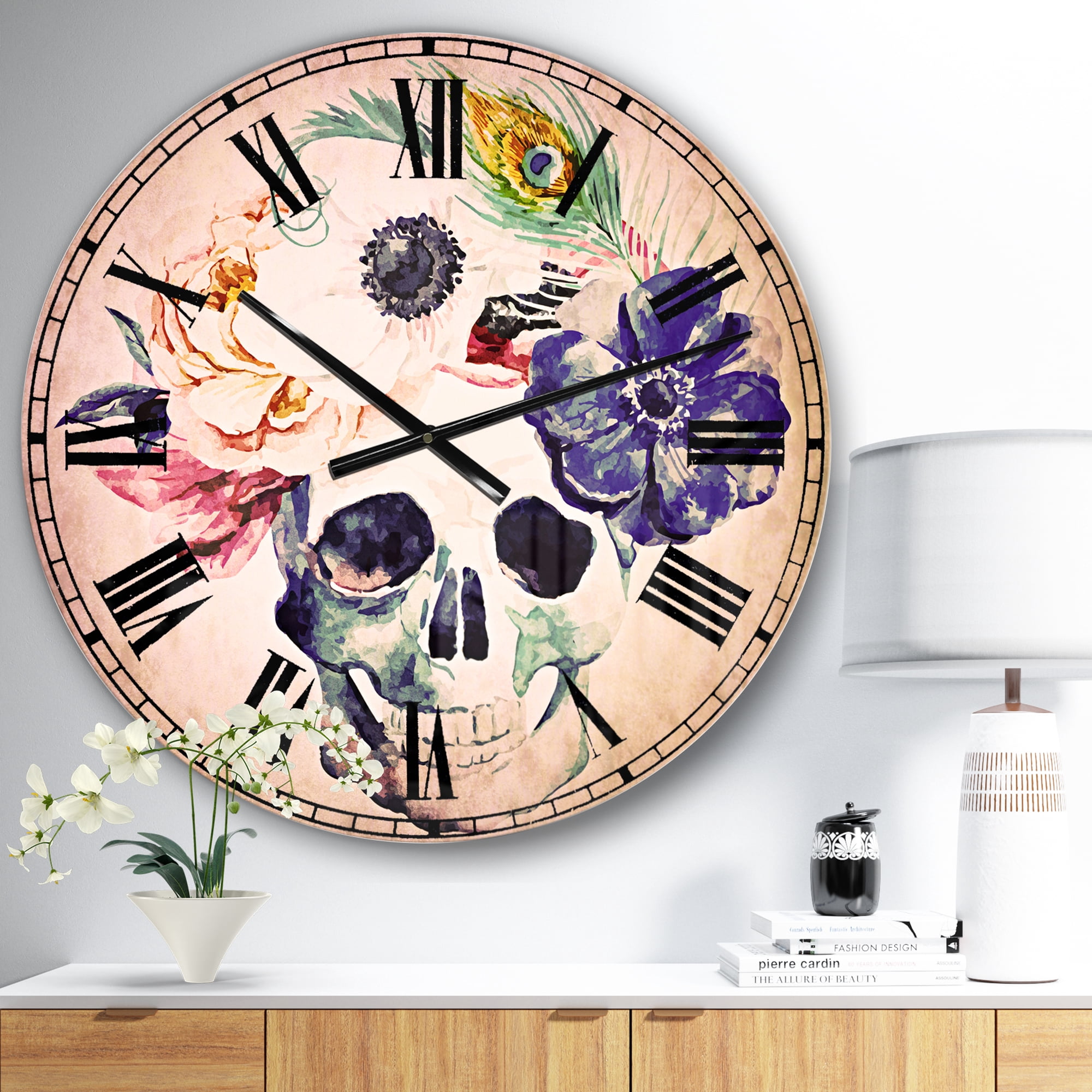 Designart 'Anemones and Scull' Bohemian wall clock