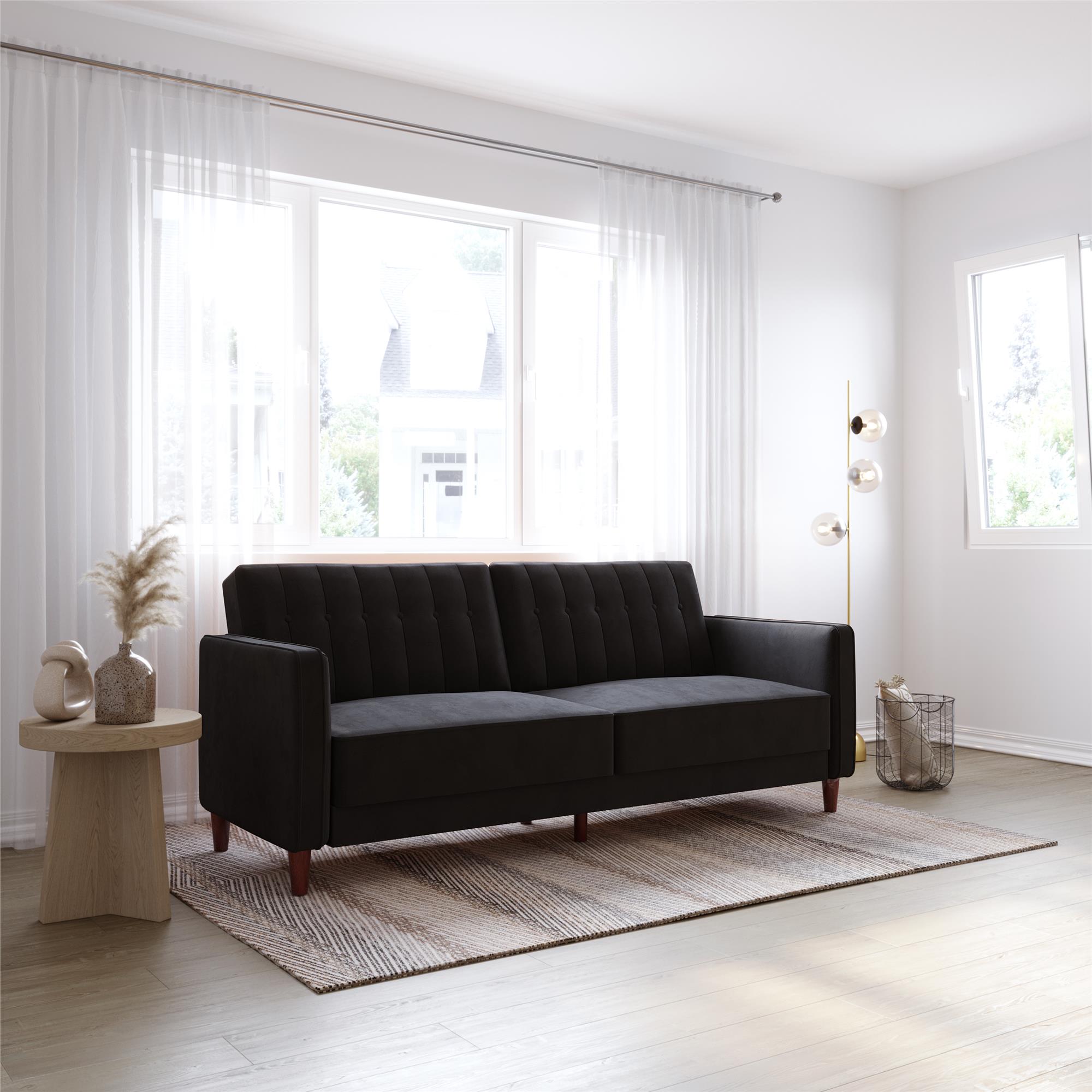 DHP Pin Tufted Transitional Futon, Black Velvet