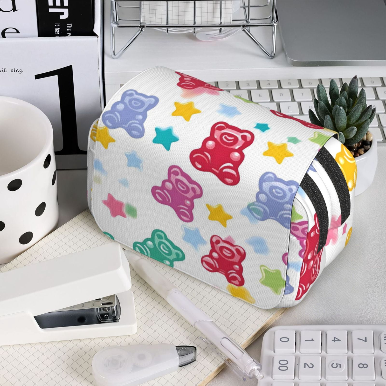 Large-Capacity Flip-Top Double-Layer Pencil Case, Multi-Functional Pocket Pen Case, Durable Stationery Organizer Little Bear Gummy Bears
