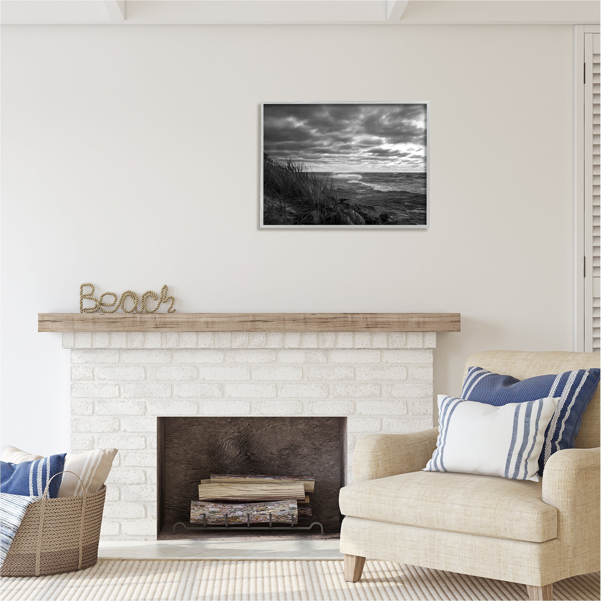Stupell Industries Stormy Sea Photography Landscape Photography Gray Framed Art Print Wall Art, 30 x 24