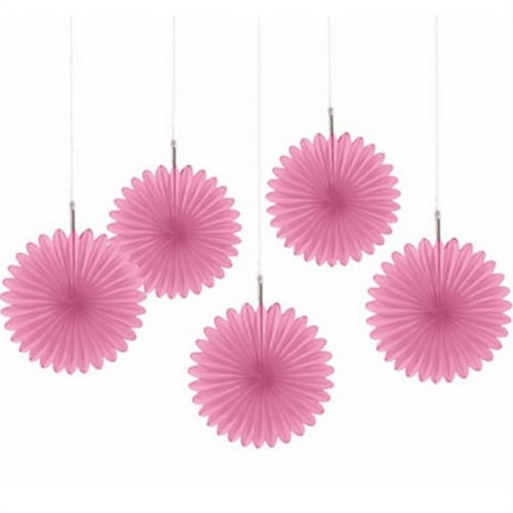 Various Lovely Pink Mini Hanging Fan Decorations (5 Count)